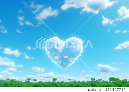 ハート形の雲が浮かぶ青空のイラスト素材 [111307733] - PIXTA
