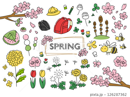春の手描きイラストセットのイラスト素材 [126287362] - PIXTA