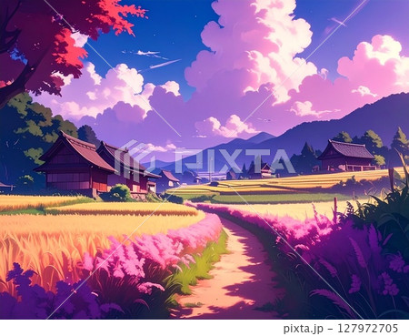 日本の夏の田舎の風景のイラスト素材 [127972705] - PIXTA