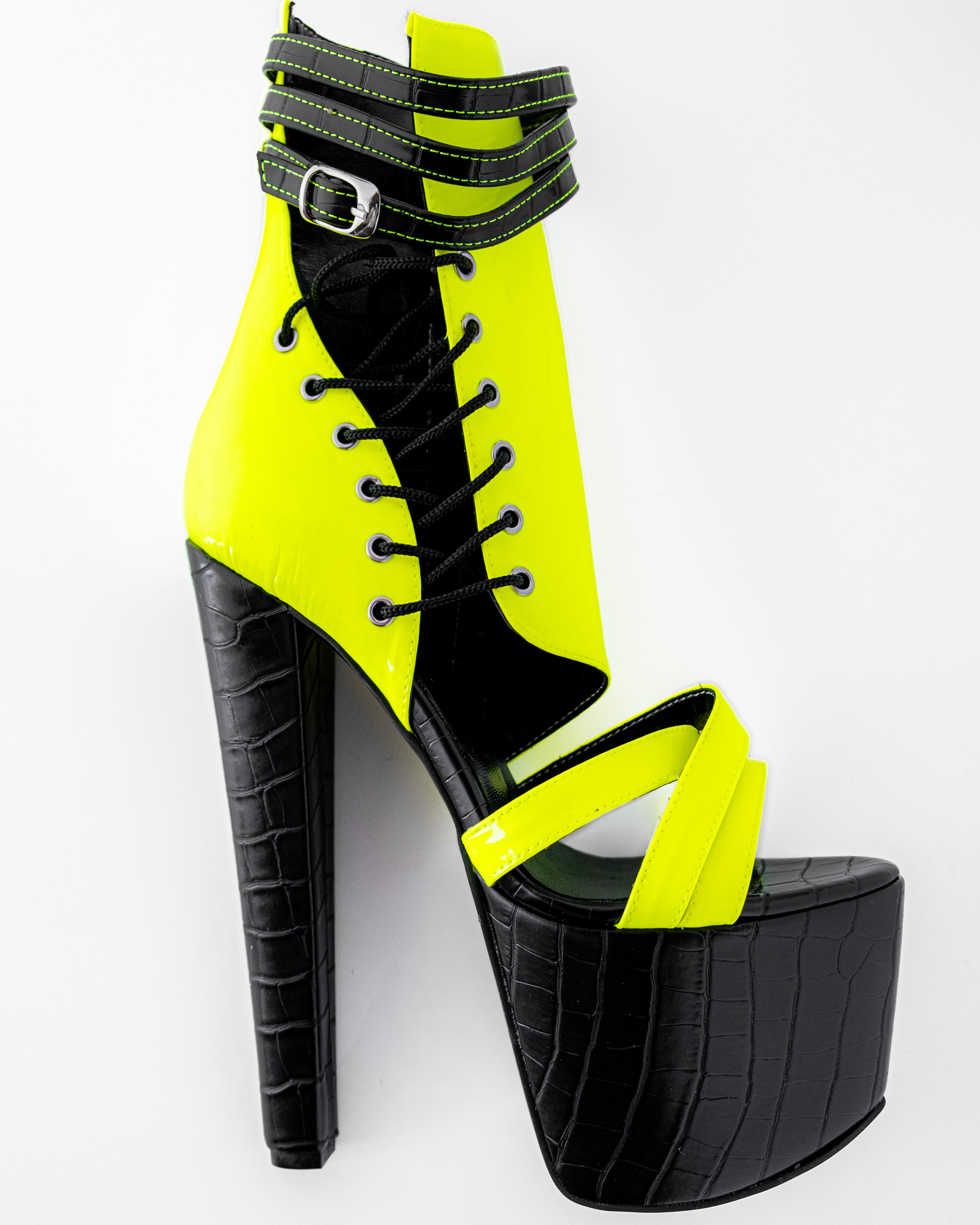 Black Croco Yellow Neon Side Lace High Heels – Tajna Club