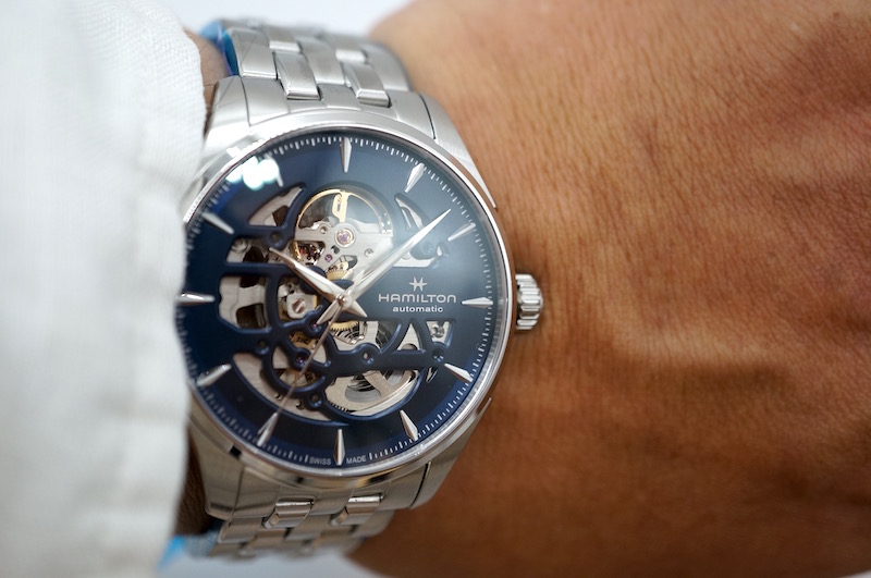 国内正規品ハミルトン ジャズマスタースケルトンオート Deep Blue 革
