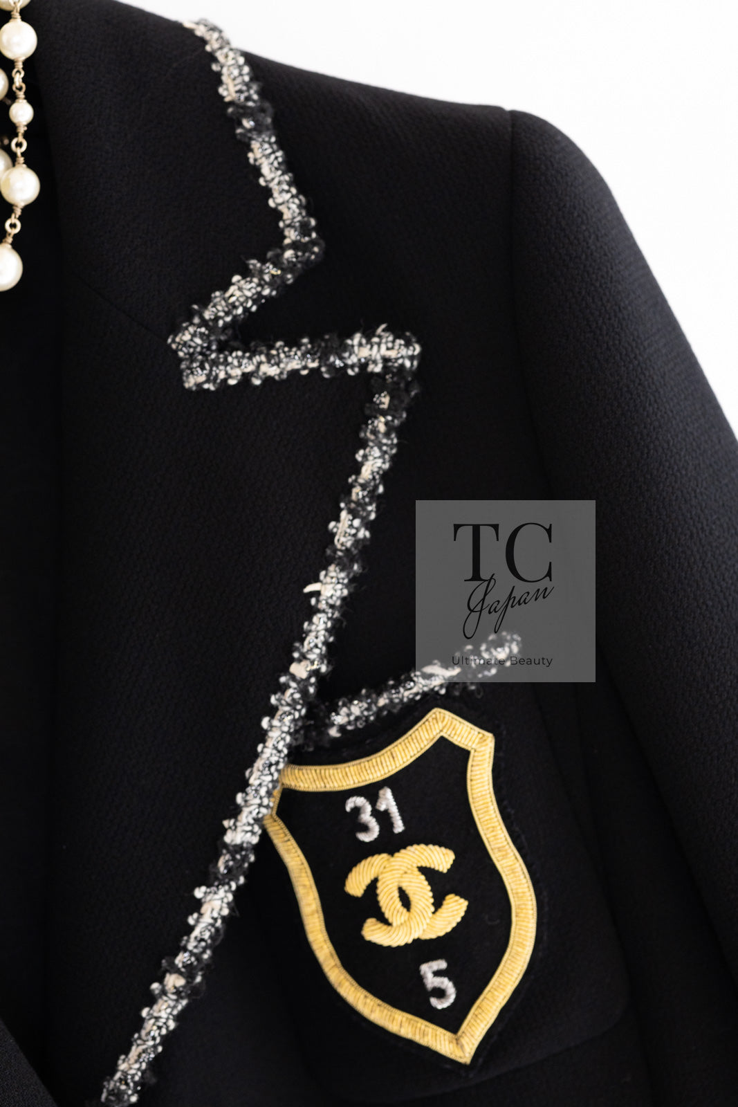 シャネル ジャケット CHANEL ブラック CC ロゴ エンブレム ブレザー