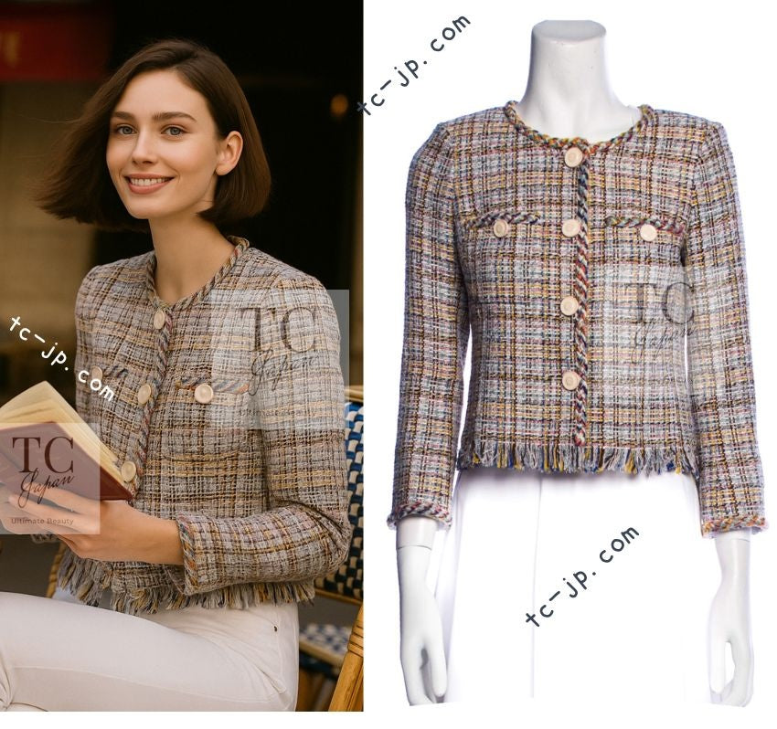 シャネル ジャケット CHANEL マルチカラー フリンジ コットン ノー