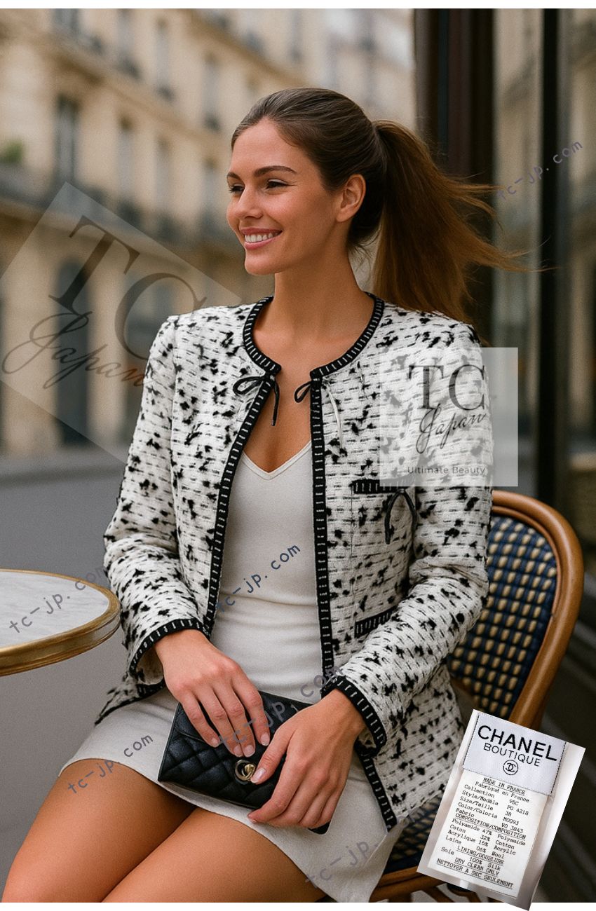 シャネル ジャケット CHANEL ヴィンテージ ホワイト ブラック リボン