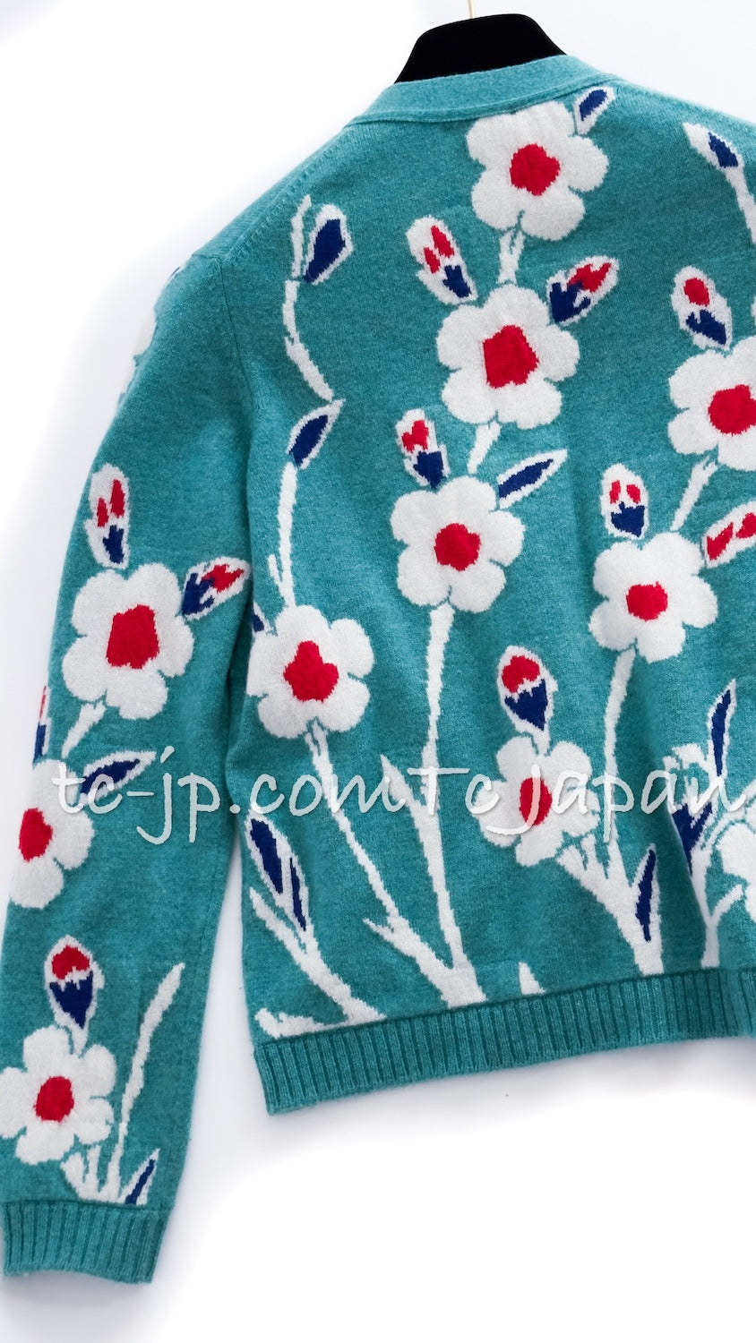 シャネル カーディガン CHANEL グリーン ターコイズ フラワー柄
