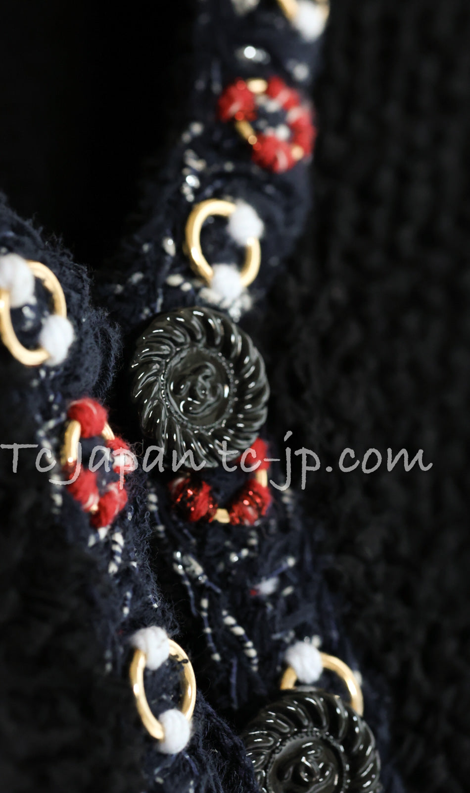 シャネル ブラックトリコロール コットン リング トリム 肉厚 ニット