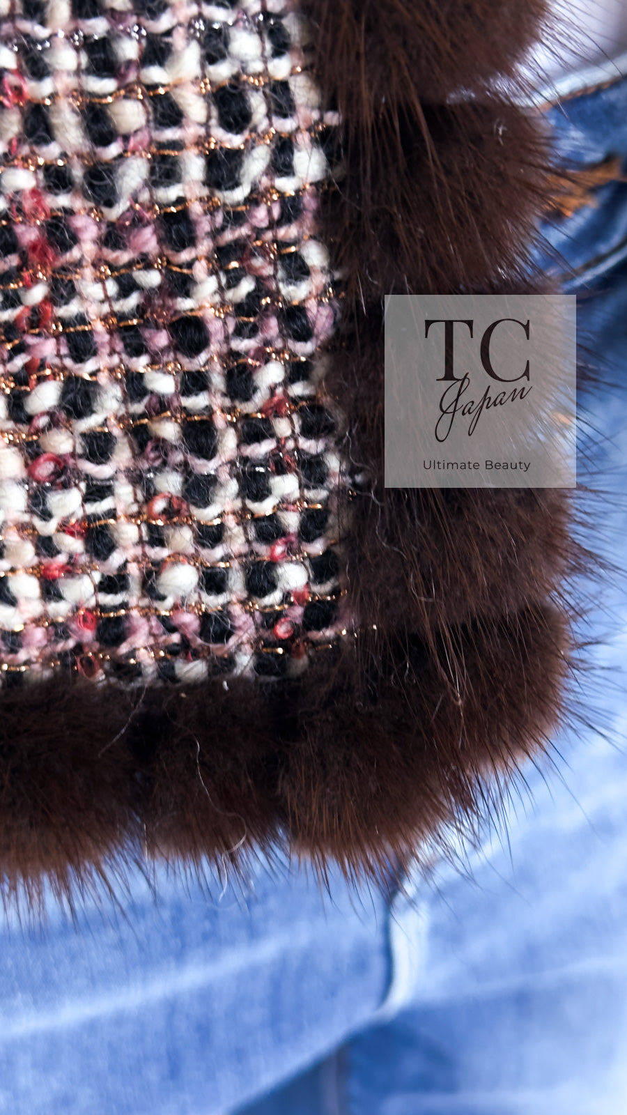 シャネル ジャケット CHANEL ブラウン ピンク ミンク ファー