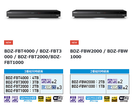 HDD容量どうする！？ 新型4Kチューナー内蔵BDレコーダーのモデル選び