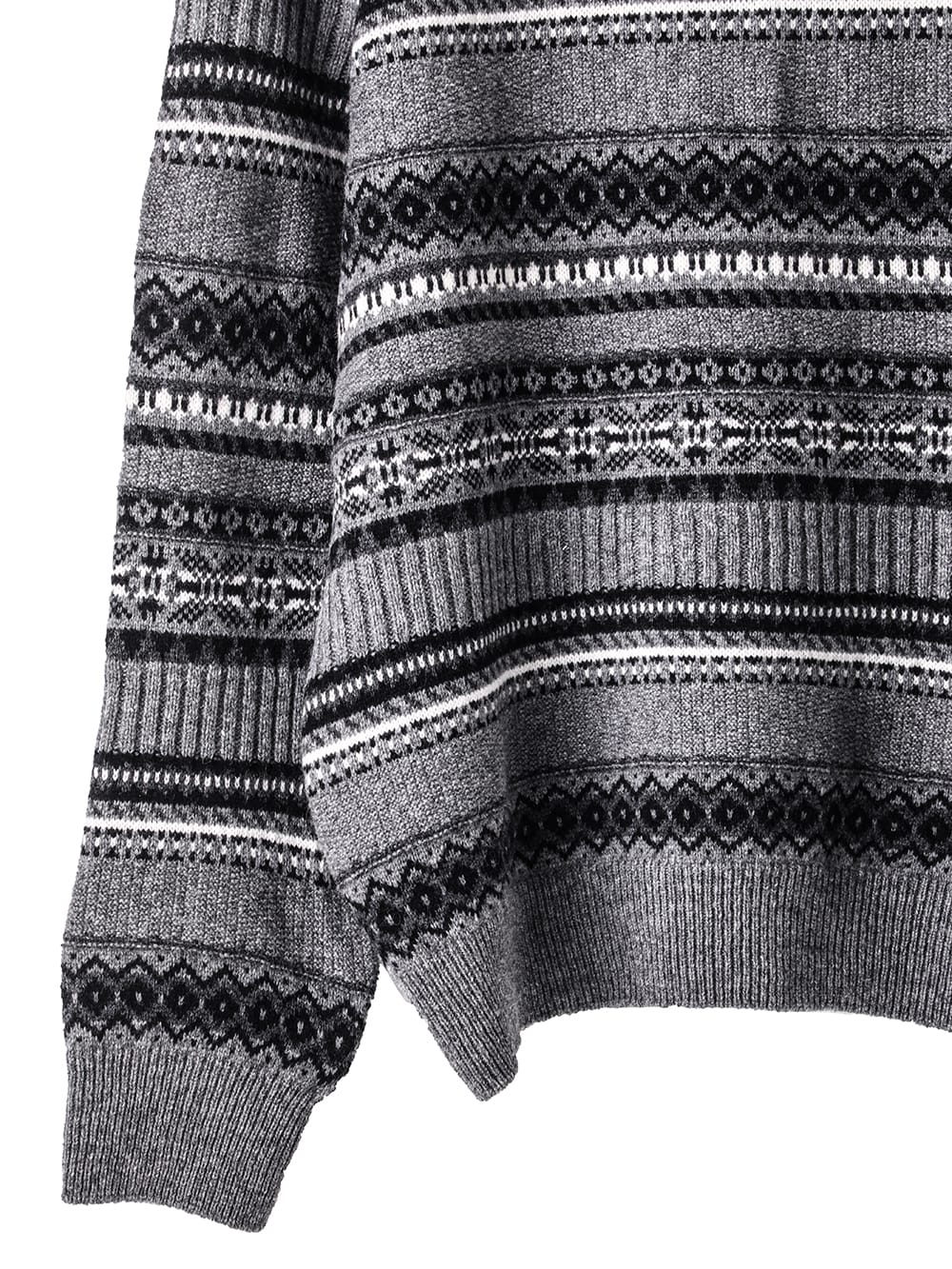 sk.0011AW25-gray mono fair isle crew neck sweater The Black-and