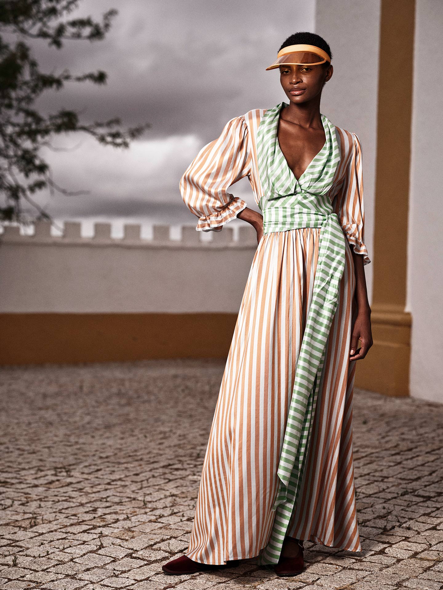 Zorah Long Dress - Bouboulina Stripes - Brandy / Emerald – Thierry