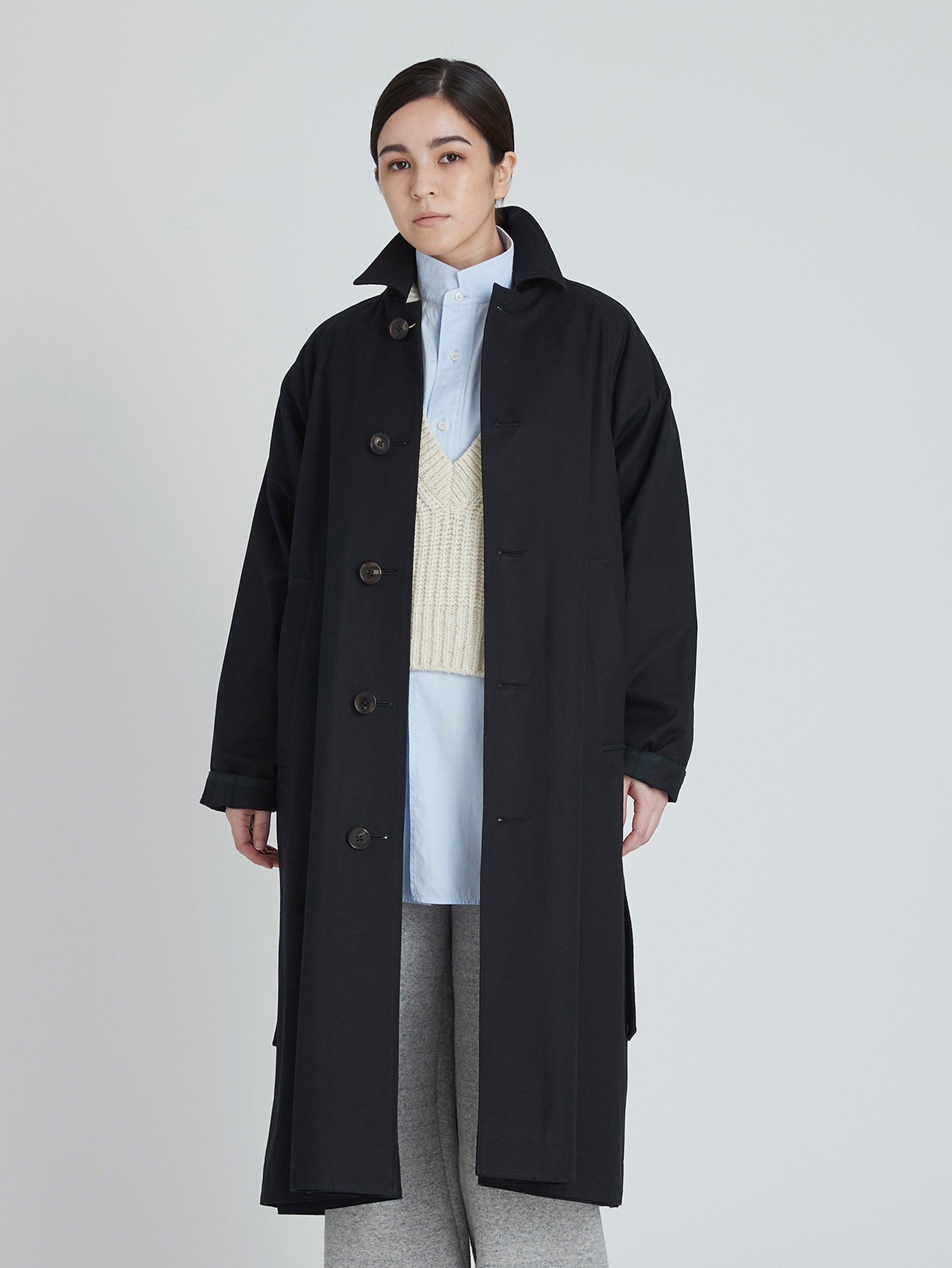 LASUD リバーシブルロングコート ブラック リバーシブルキルティング