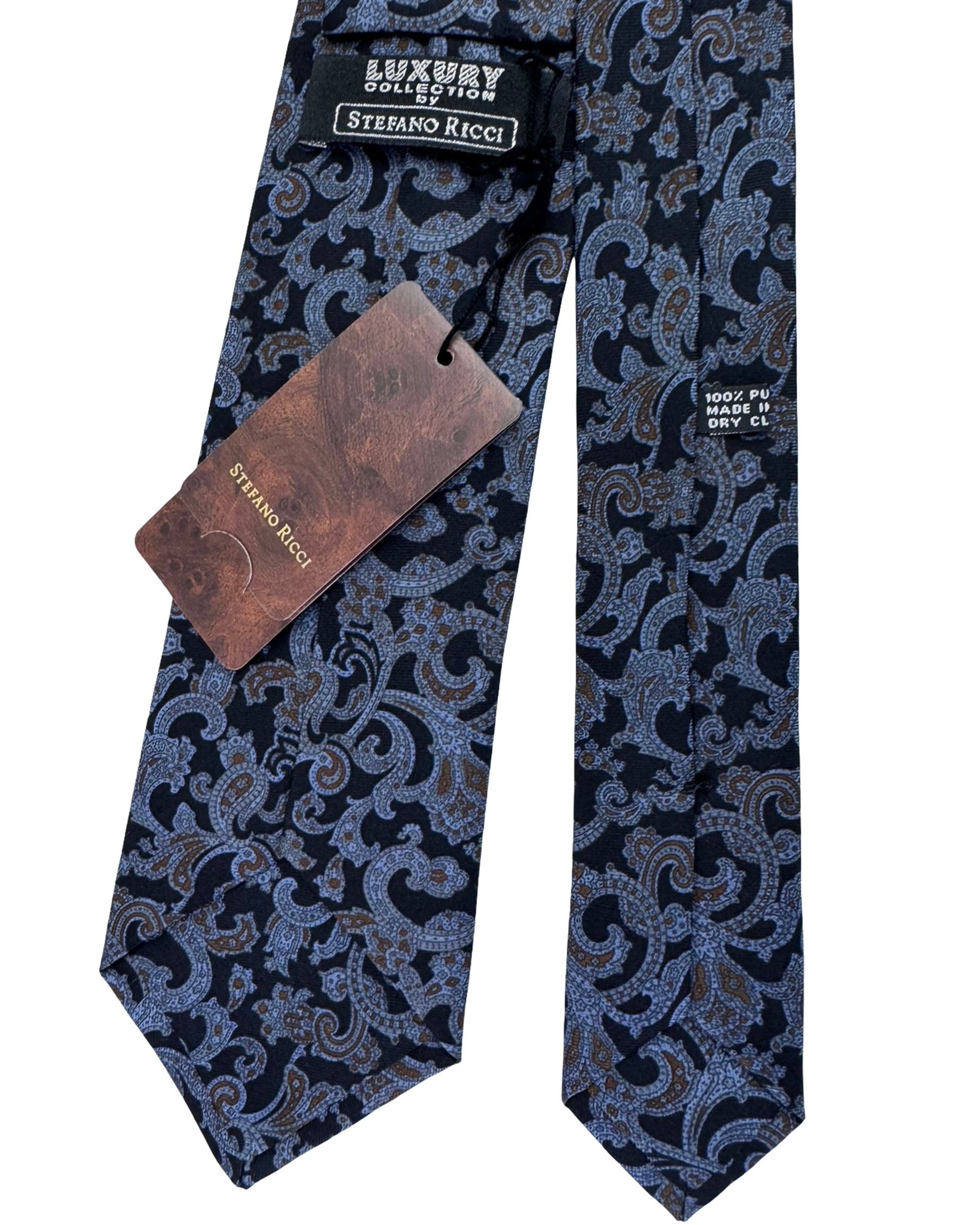 Stefano Ricci Tie Midnight Blue Lavender Brown Paisley - Tie Deals