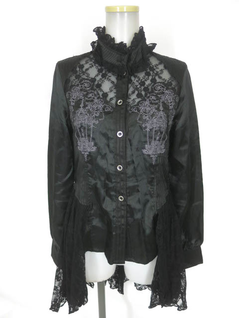 h.NAOTO Blood / 刺繍入り 裾レース付きサテンブラウス / エイチナオト