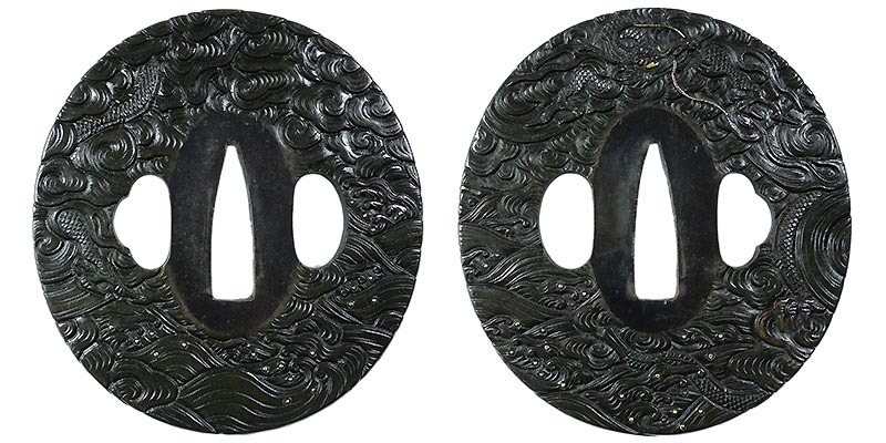 日本刀の鐔・鍔｜赤銅地波に雲龍図｜日本刀専門店・東京【十拳】