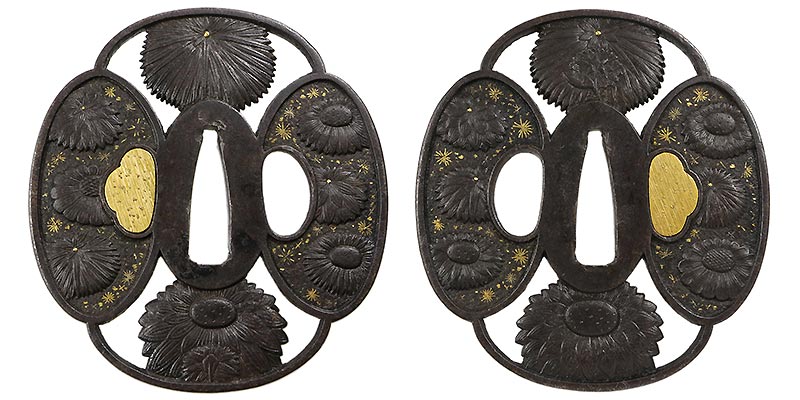 日本刀の鐔・鍔｜鉄地菊花透かし｜日本刀専門店・東京【十拳】