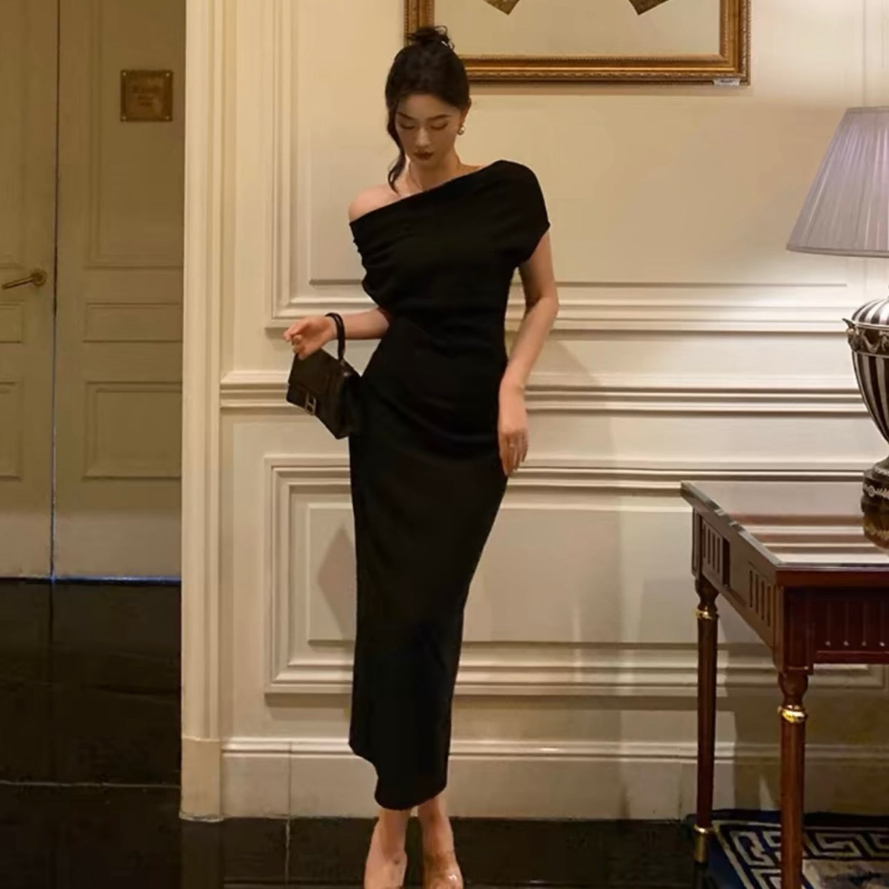 XS,S,Mサイズ即日発送】オフショルダーブラックドレスワンピース