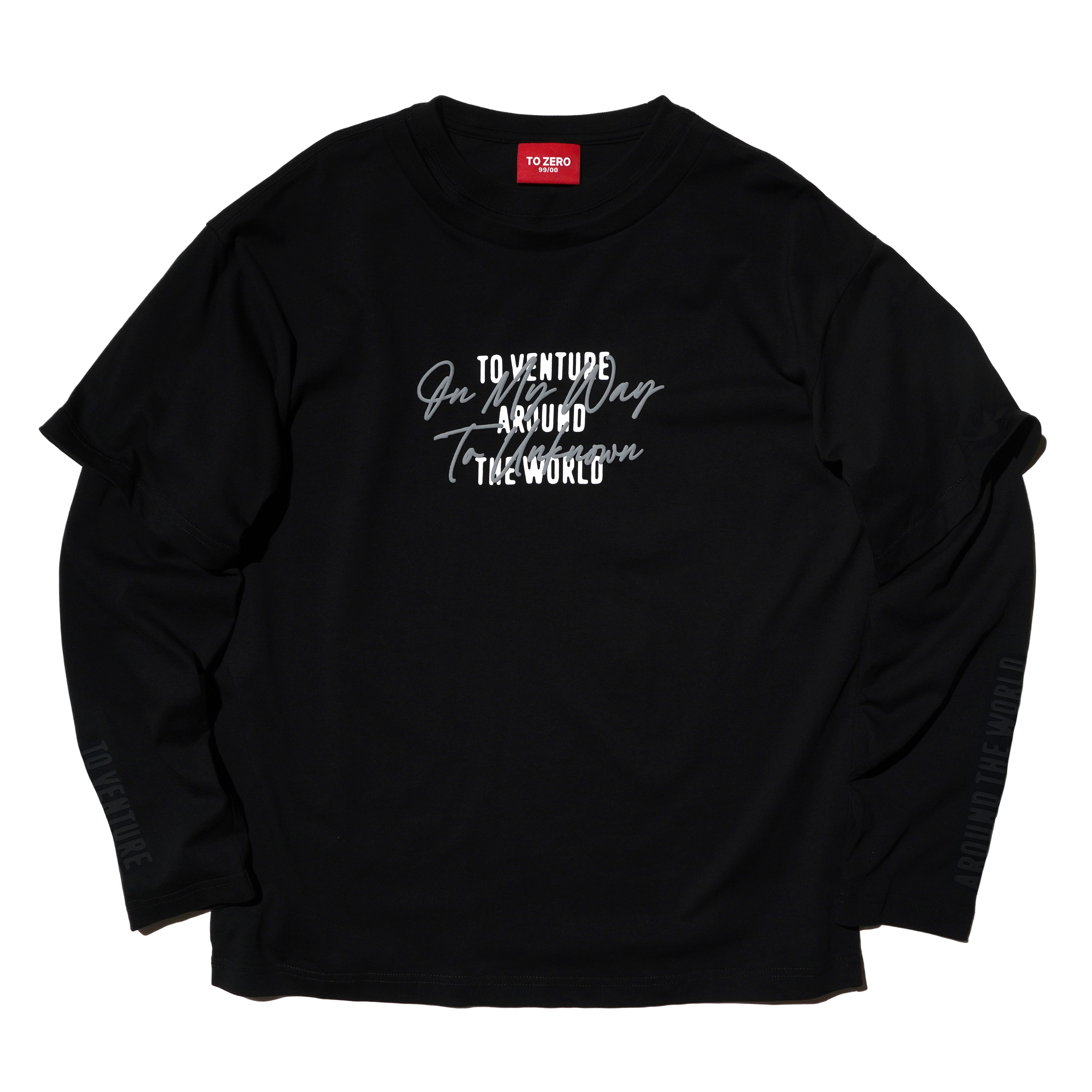 ON MY WAY TO UNKNOWN' LAYERED LONG SLEEVE T-SHIRT (BLACK)