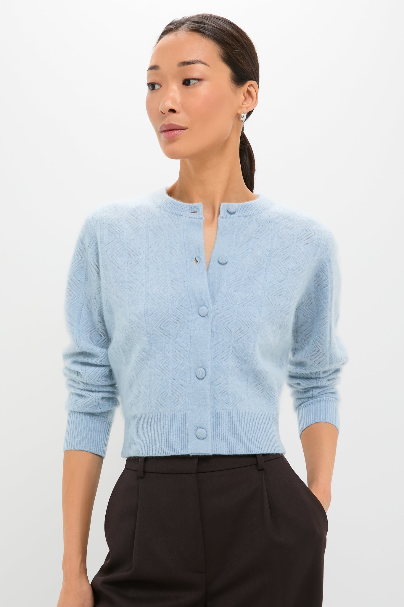 Light Blue Brushed Merino Wool Macy Cardigan | Tuckernuck