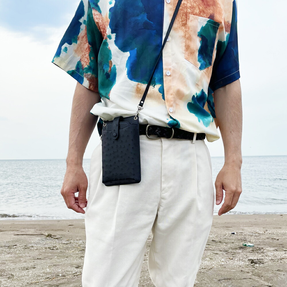 楽天市場】松屋銀座外商部特選オーストリッチスマホポシェット 5色展開