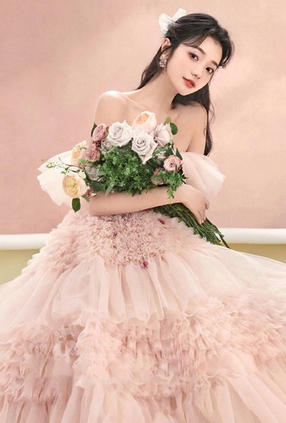 楽天市場】ウェディングドレス ピンク カラードレス 演奏会 ピンク