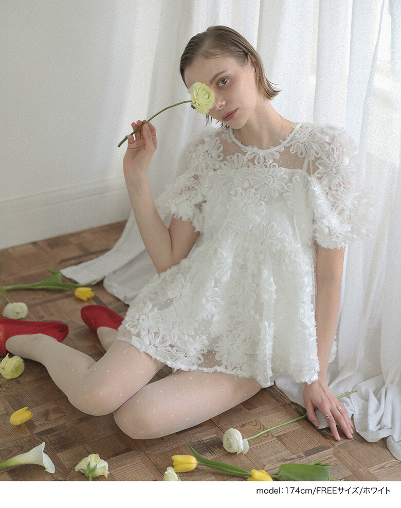 楽天市場】フラワードットシアーブラウス 花柄 シアー ドット パフ袖