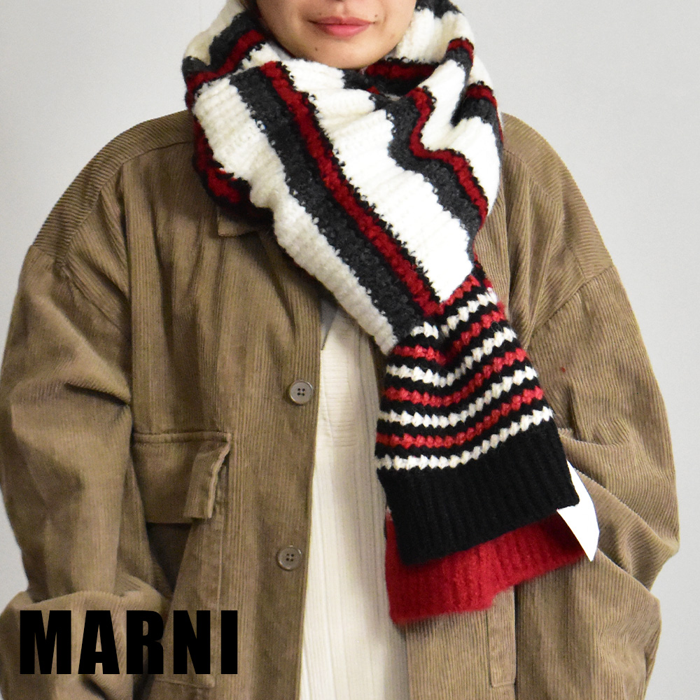 楽天市場】マルニ ストール マフラー ロゴ ボーダー ストライプ