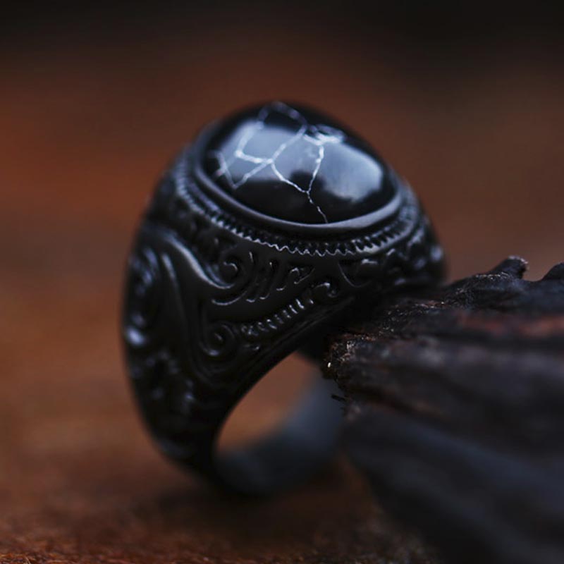 楽天市場】ブラックボヘミアンエンブレムストーン ステンレスリング