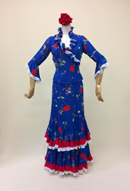 楽天市場】フラメンコ衣装 青花柄衣裳 花柄ツーピース 胸元フリル