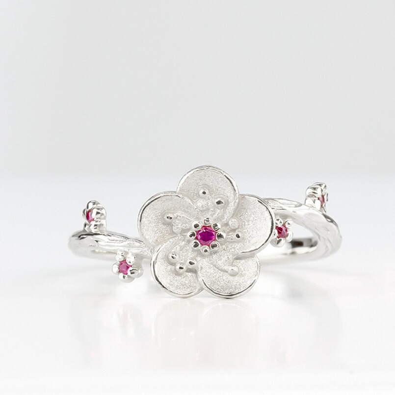 楽天市場】シルバー リング 梅の花 ルビー レディース 指輪 sv925 婚約