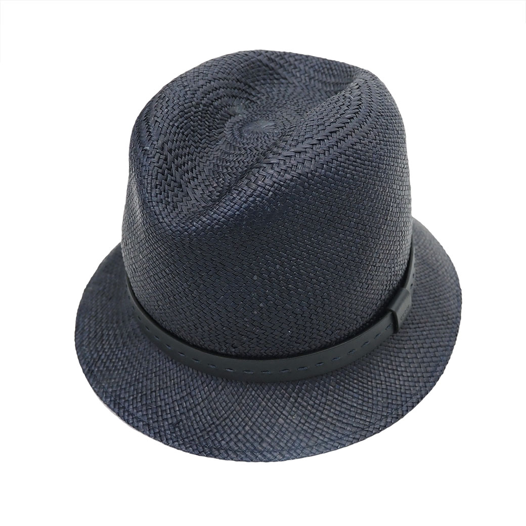 GUCCI グッチ ストローハット 麦わら帽子 ネイビー ブラック レザー