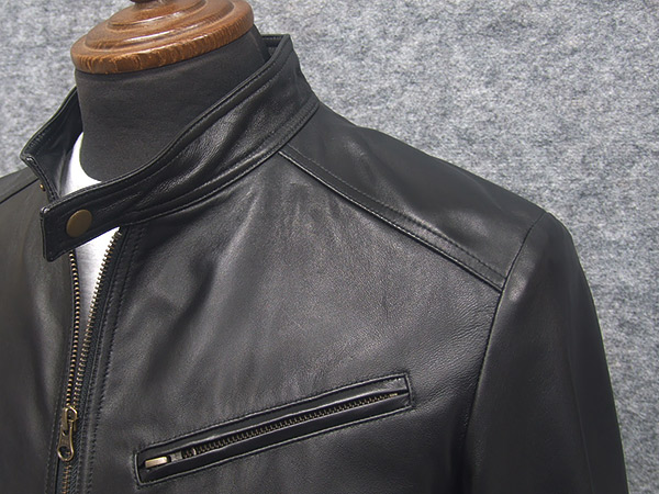 楽天市場】シープスキンレザー ライダースZIPジャケット 革ジャン 黒