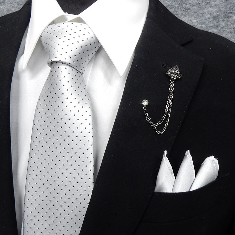 楽天市場】▽シルクネクタイ ポケットチーフ付▽シルバー/ピンドット