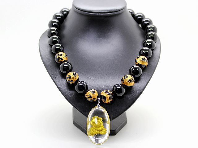 楽天市場】金彫龍 オニキス 20mm 数珠 ネックレス 金運 仕事運 財運