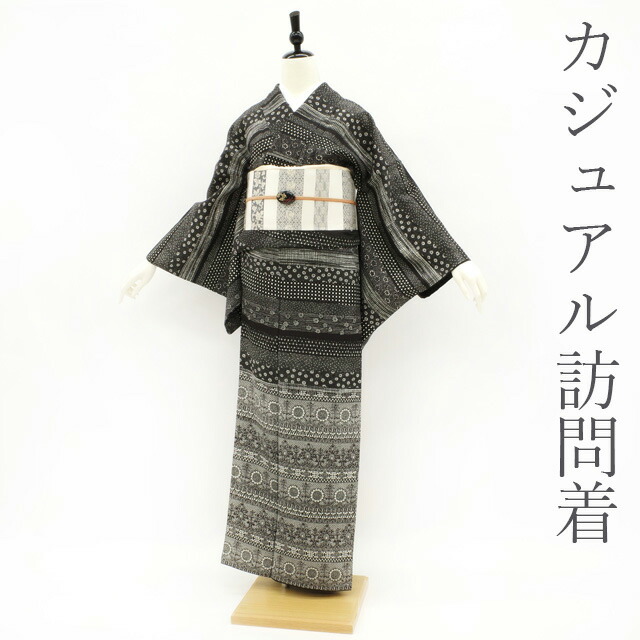 楽天市場】【中古】 訪問着 リサイクル 着物 正絹 袷 黒 × オフ