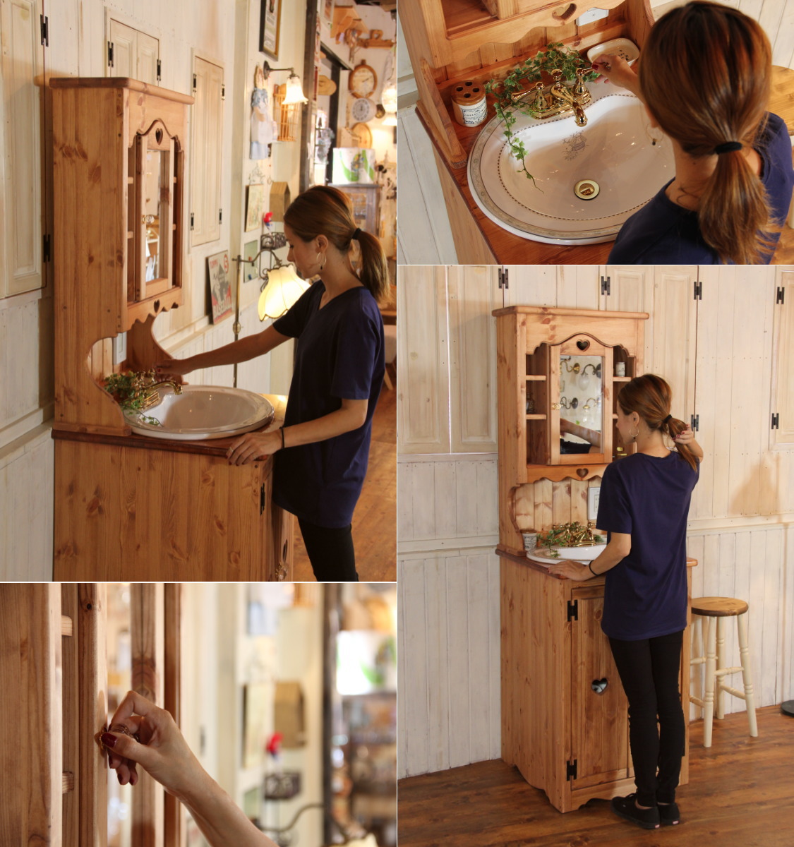 楽天市場】洗面台 幅60 日本製 鏡 収納 カントリー 家具 手作り 木