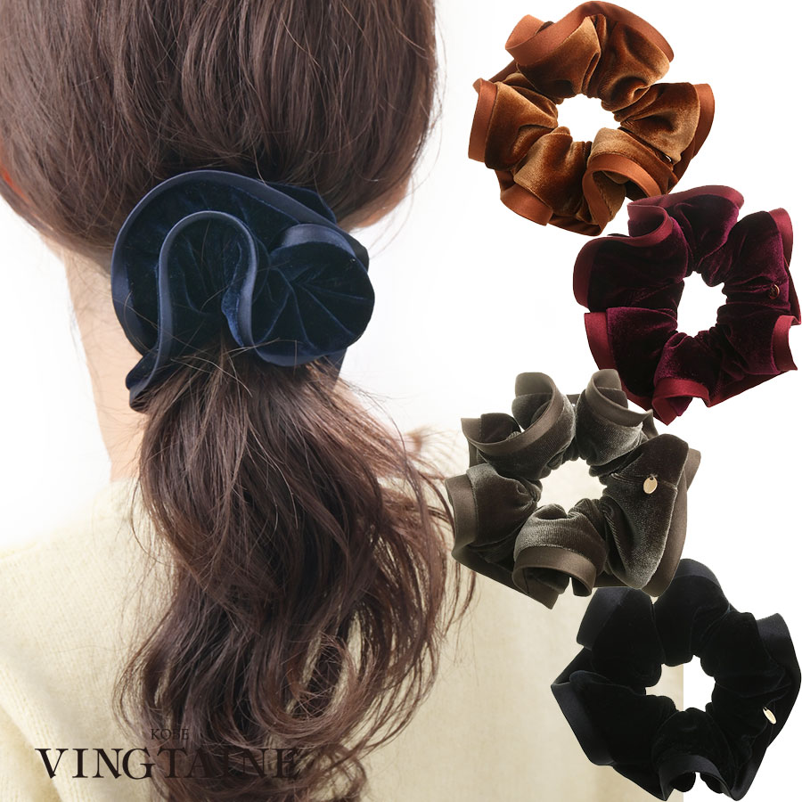 楽天市場】☆ネコポス送料無料☆ベロアボリュームフリルシュシュ 秋冬