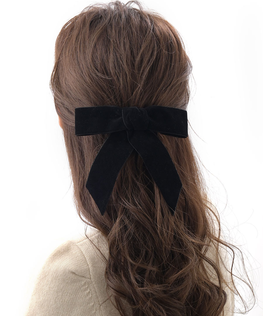 楽天市場】ヘアクリップ ベルベット リボン ブラック 可愛い 挟むだけ