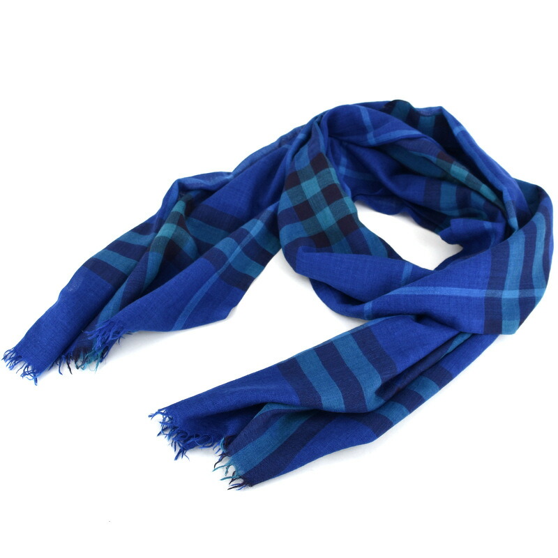 楽天市場】バーバリー ストール チェック柄 ブルー系 大判 薄地