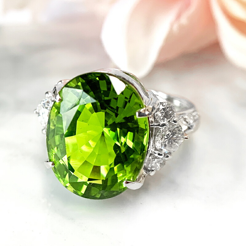 楽天市場】ペリドット 11.84ct ダイヤモンド 1ct オーバル 楕円