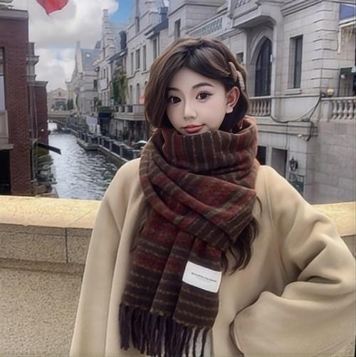 楽天市場】高級感トレンドボーダーマフラーレディース秋冬厚手保温