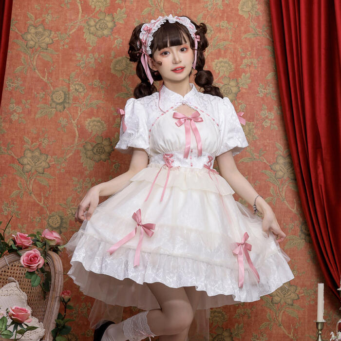楽天市場】中華ロリータ ワンピース ドレス 半袖 メイド服 ゴスロリ