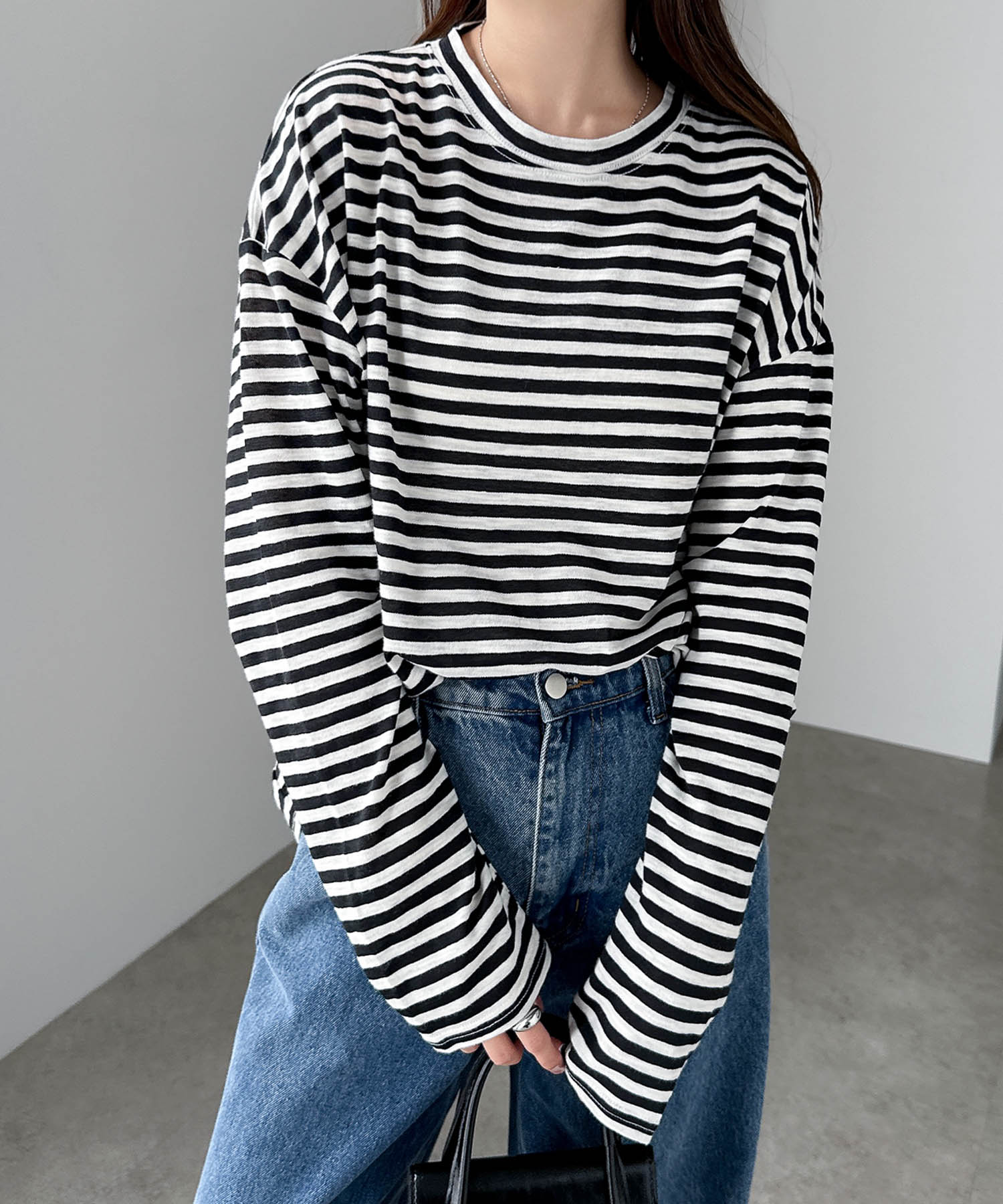 楽天市場】シアー 長袖Tシャツ スラブ ボーダー オーバーサイズ T