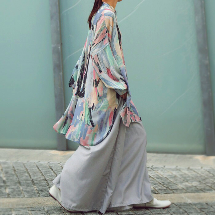 楽天市場】アート柄シアーシャツ シャツ レディース 長袖 トップス 柄