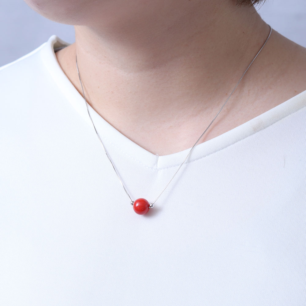 楽天市場】≪1年保証付き≫ 日本産血赤珊瑚9.6ミリUP玉付きネックレス