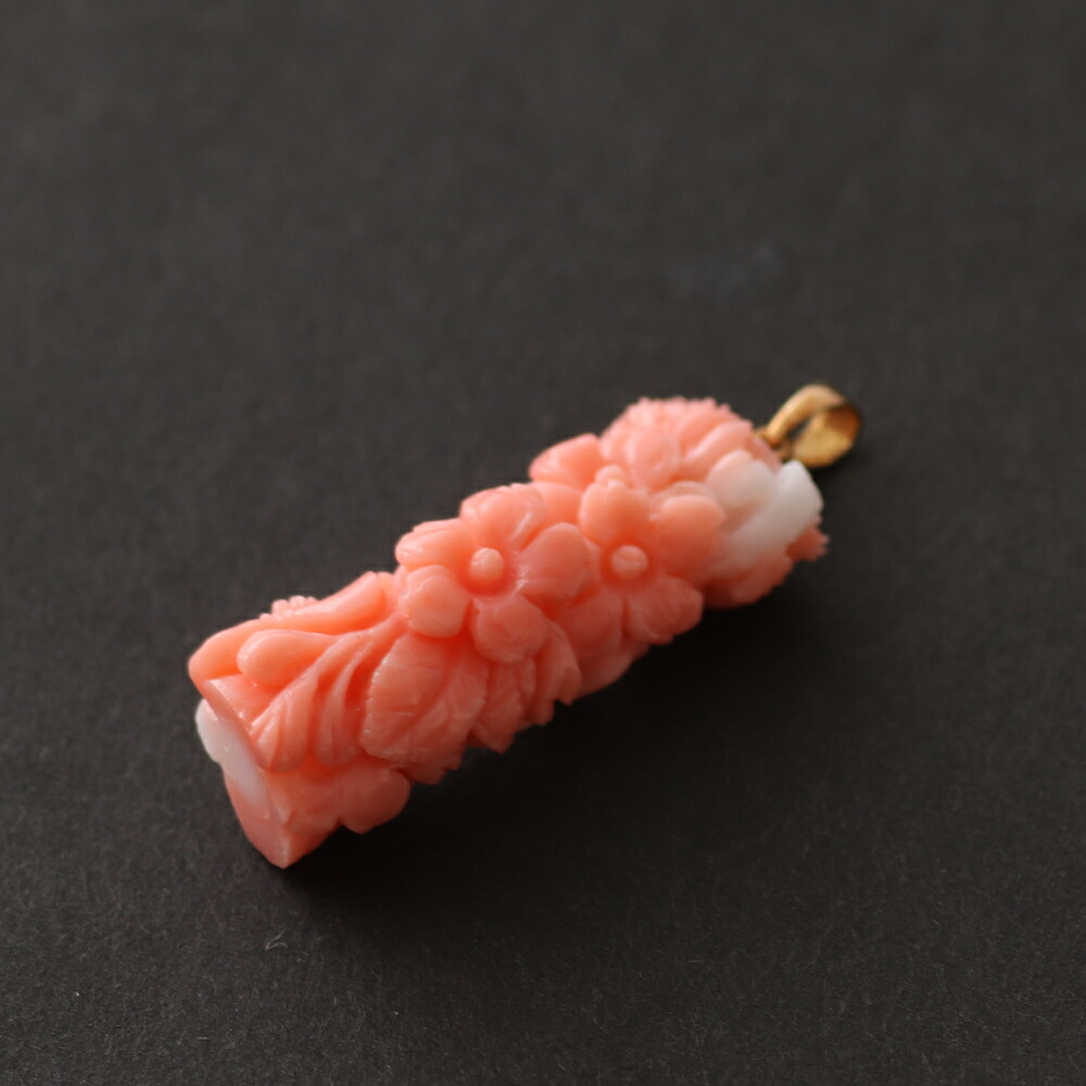楽天市場】≪1年保証付き≫ピンク珊瑚＜両面彫り＞K18 シンプル 差し色