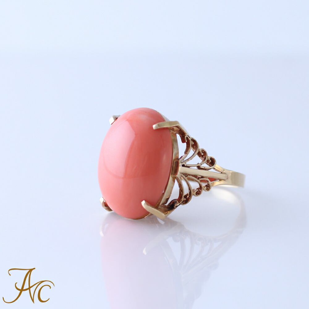 楽天市場】≪1年保証付き≫ 日本産桃珊瑚 K18リング ゴールド リング