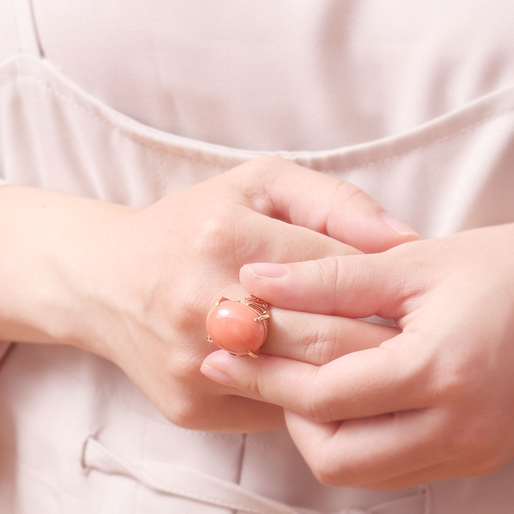 楽天市場】≪1年保証付き≫ 日本産桃珊瑚 K18リング ゴールド リング