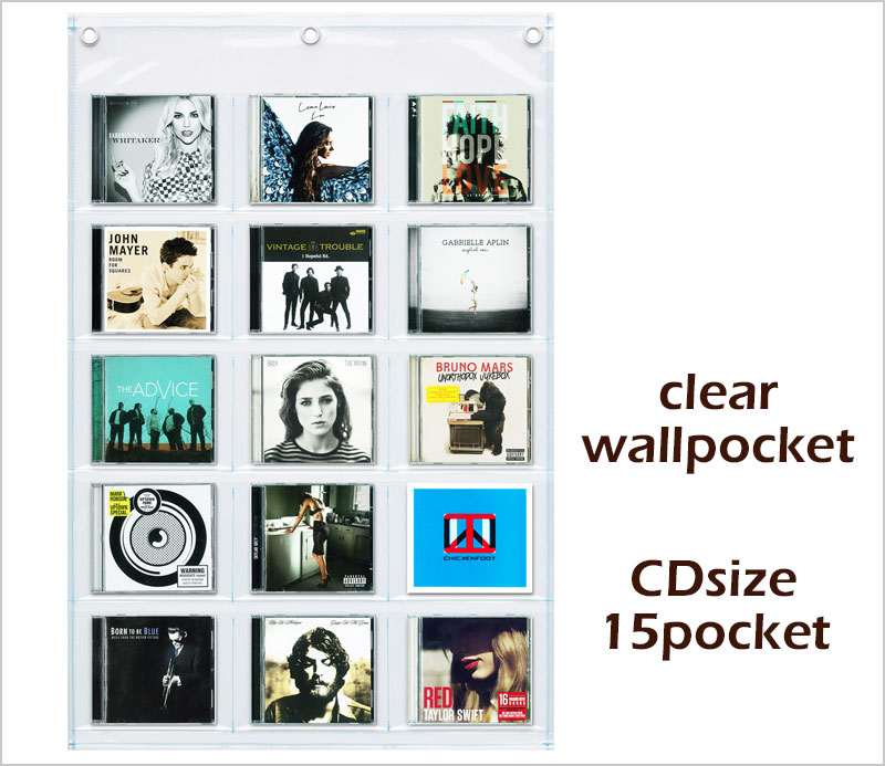 楽天市場】オールクリア 透明 ウォールポケット CD 15ポケット W-178