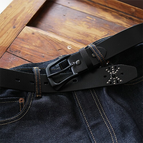 楽天市場】ベルト メンズ オイルレザー に剣先 スタッズ ブラック