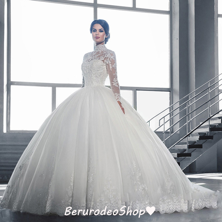 楽天市場】ウェディングドレス レース ハイネック キレイめ トレーン